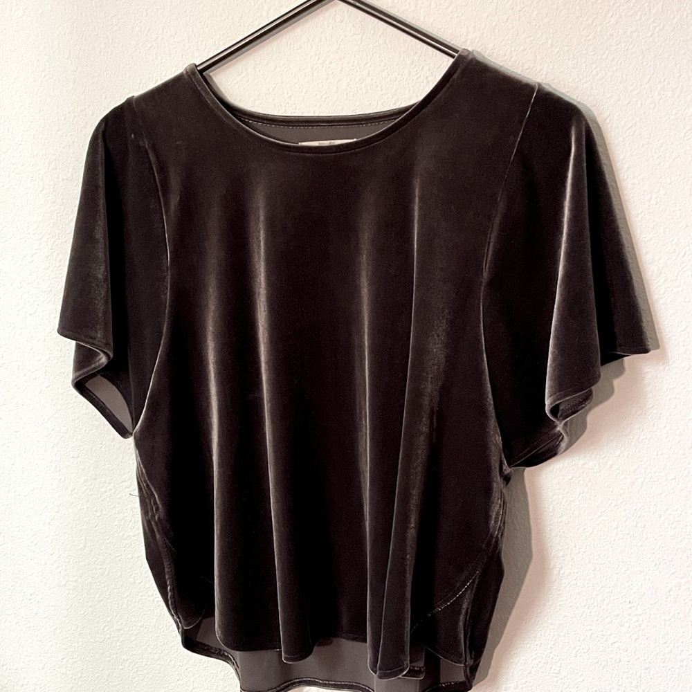 velvet madwell shoulder shirt top blouse dark grey shimmer size medium